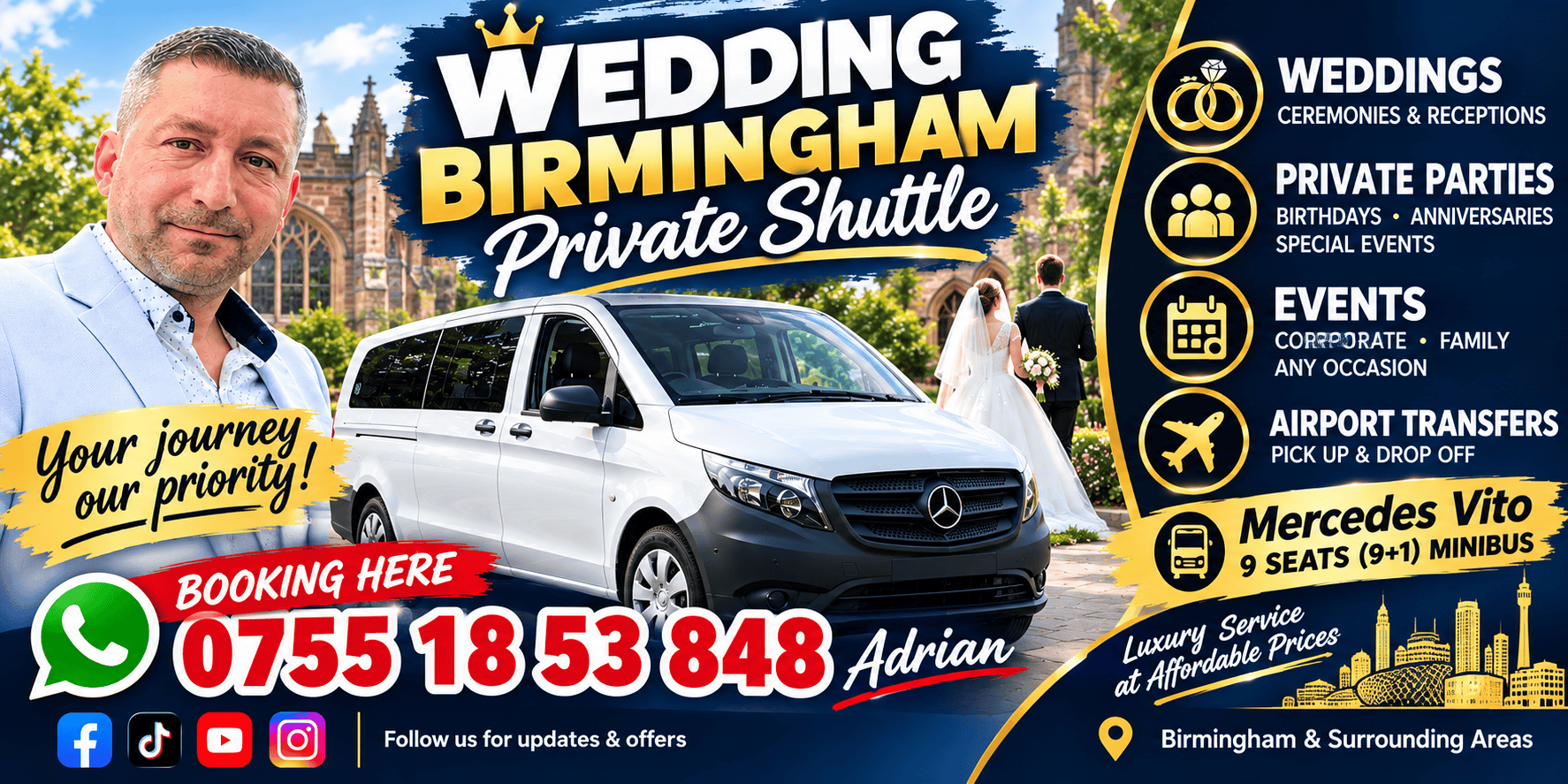 Wedding Private Shuttle Birmingham - Adrian Man and Van
