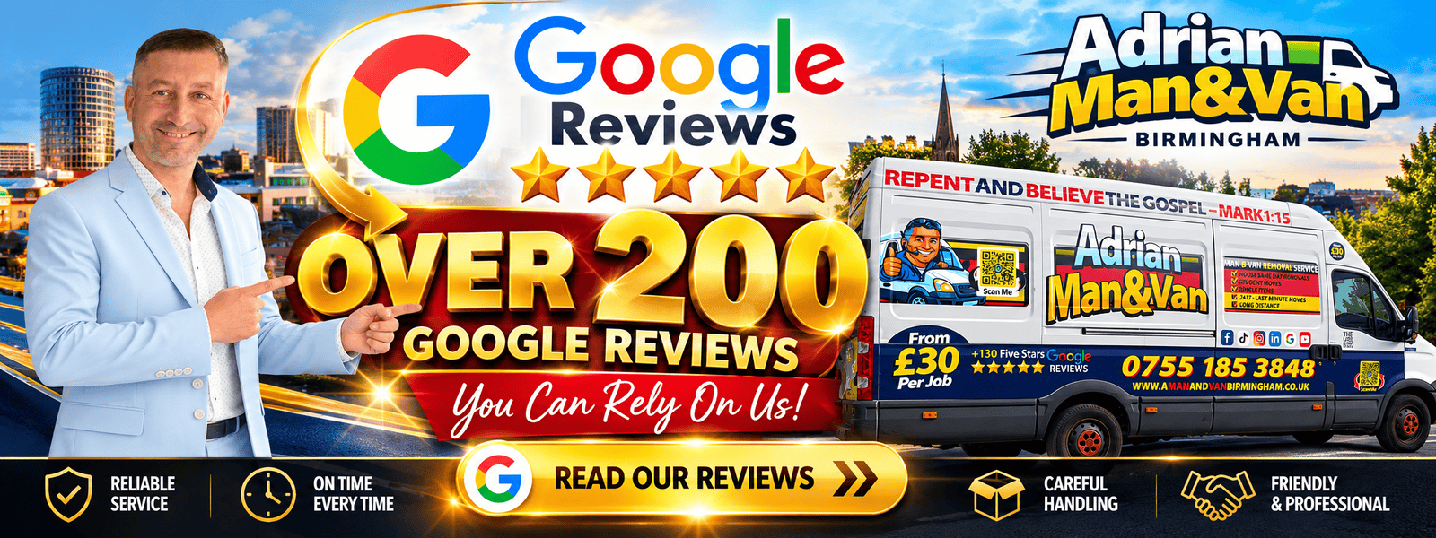 Adrian Man and Van Birmingham Google customer reviews